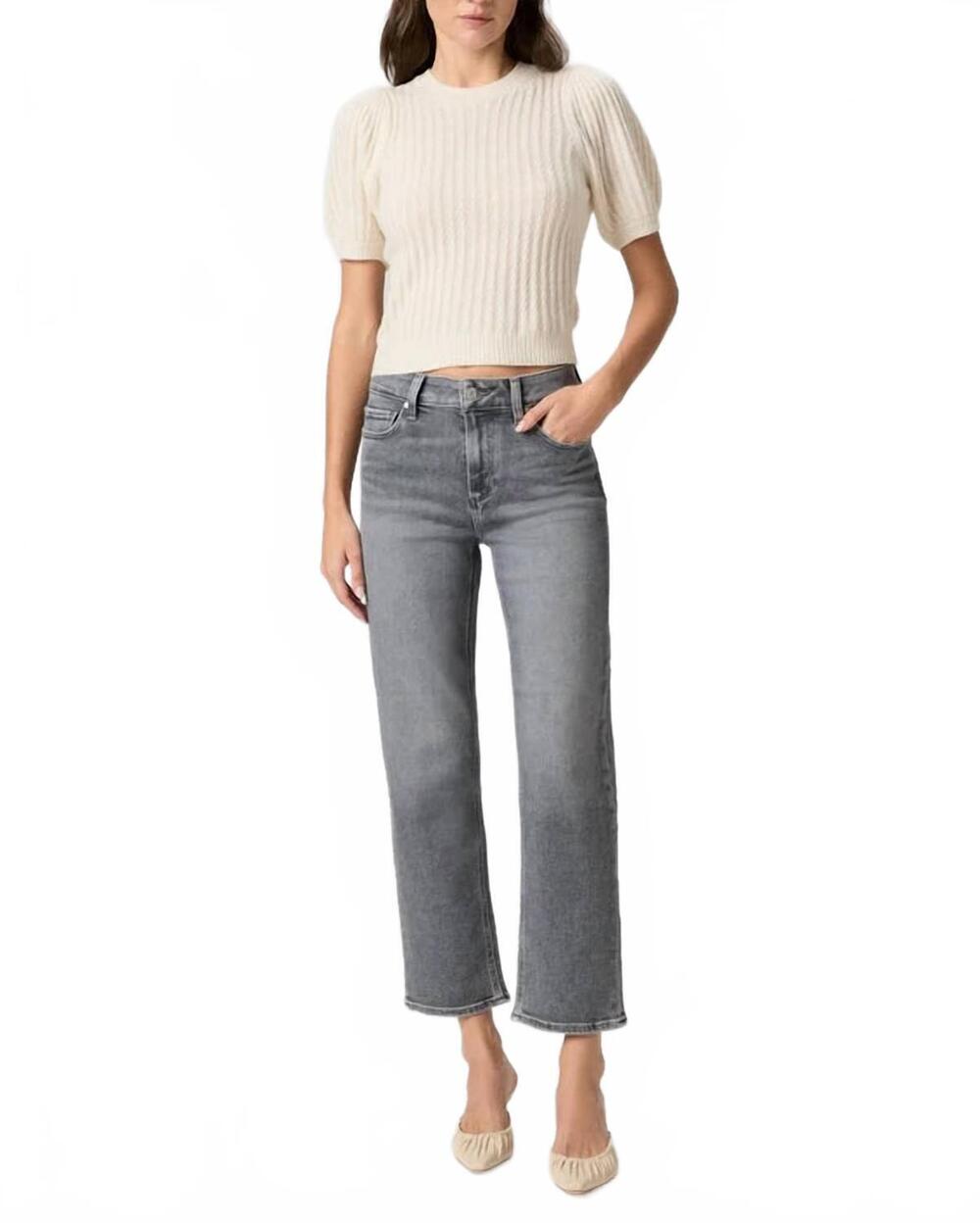 NEW PAIGE mason ankle mid rise straight leg jeans in smokey grey